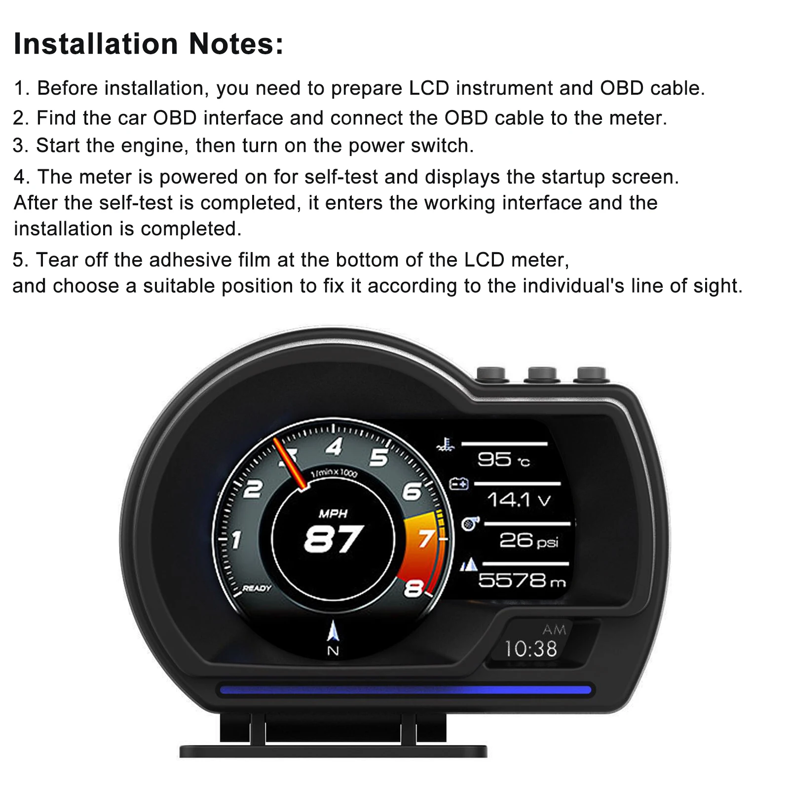 Digital Head‑Up Displayer Speed Warning Head Up Display OBD2+GPS Smart Gauge Car HUD Speedometer Turbo RPM Alarm for Car Truck