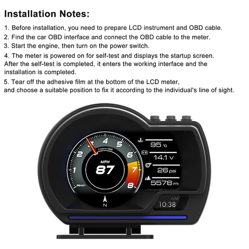 Imagen 2 del producto Pantalla Digital Head-Up para coche y camión, velocímetro HUD, alarma Turbo RPM, indicador inteligente OBD2 + GPS