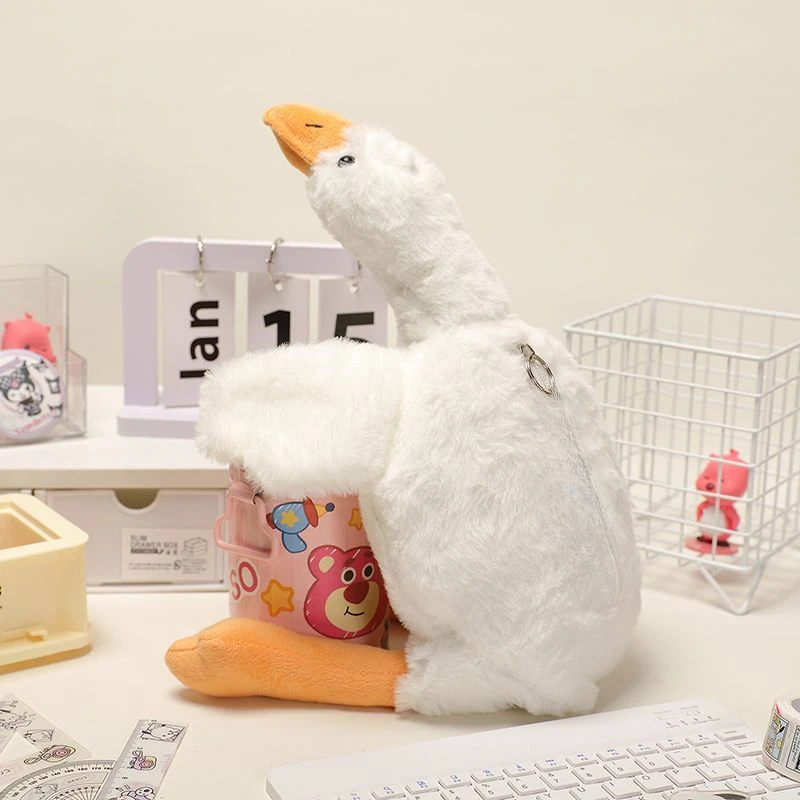 Imagem -02 - Coreano White Goose Plush Pen Bolsa Estojos de Lápis Divertidos para Estudantes Bolsa de Papelaria de Desenhos Animados Bolsa de Boneca de Tubarão