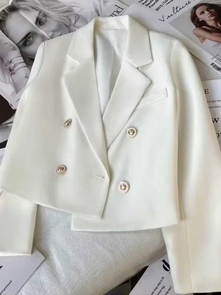 

BWQ New Fashion Long Sleeve Crop Blazer Women Solid Color Single Breasted Jackets Tops Office Lady Coat Outwear 2025
