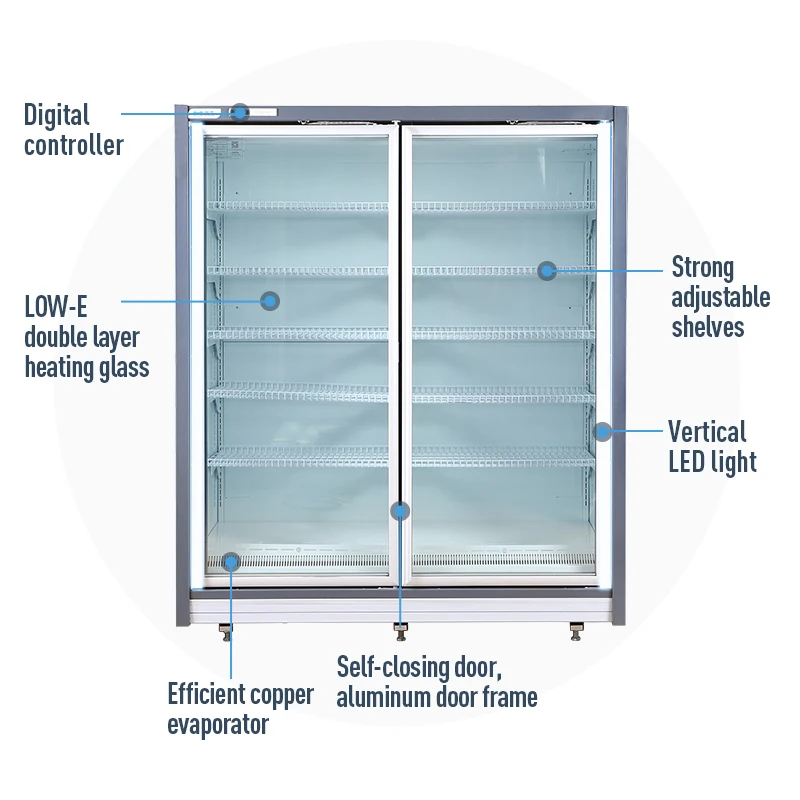 Congelatore verticale automatico del refrigeratore della porta di vetro di sbrinamento per l'annuncio pubblicitario