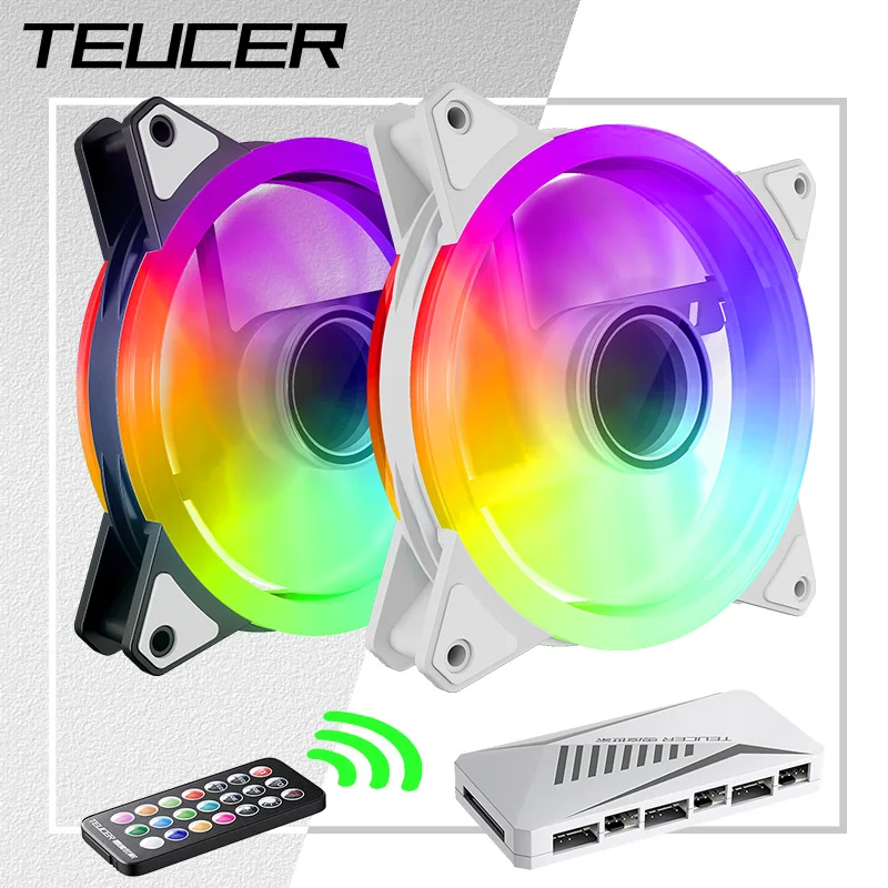 Teucer GH-12 120mm PC Computer Case Fan 12V/4Pin PWM 5V/3PIN Double Ring ARGB Unlimited Space Quiet Chassis Cooling Ventilador