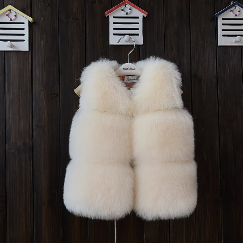 2024 Autumn and Winter New Children Fur Vest Short Thick Cotton Jacket Fury Coat Faux Fur Solid Vest