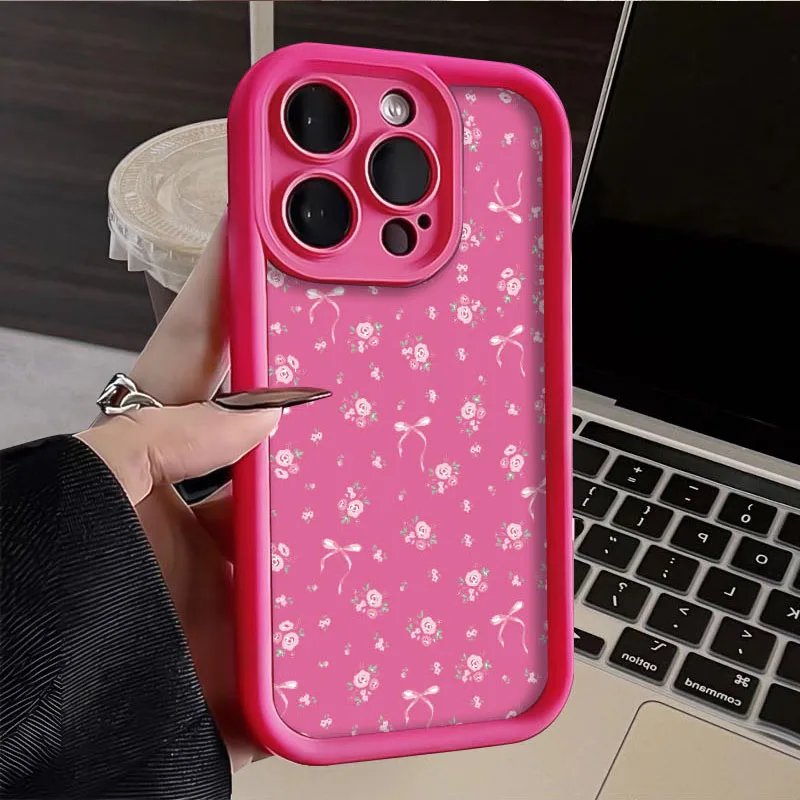 Pink Flower Bow Phone Case for Samsung S22 S23 S24 Plus Ultra S21 S20 FE A10 A11 A03 A04 A30 A20 Matte Soft Silicone Cover