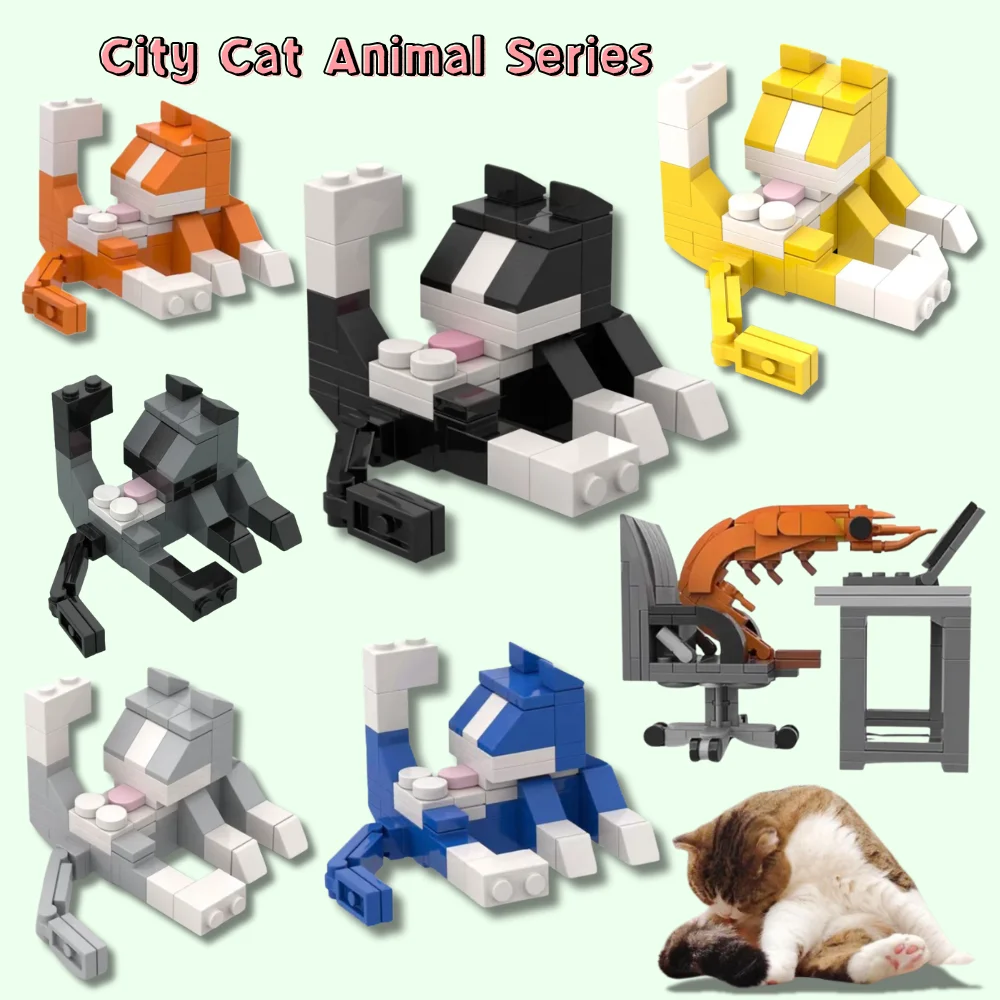 MOC City 62Pcs Cat Animal Series Building Blocks Kids Educational Cute Toys Creative DIY Gift for Birthday Holiday