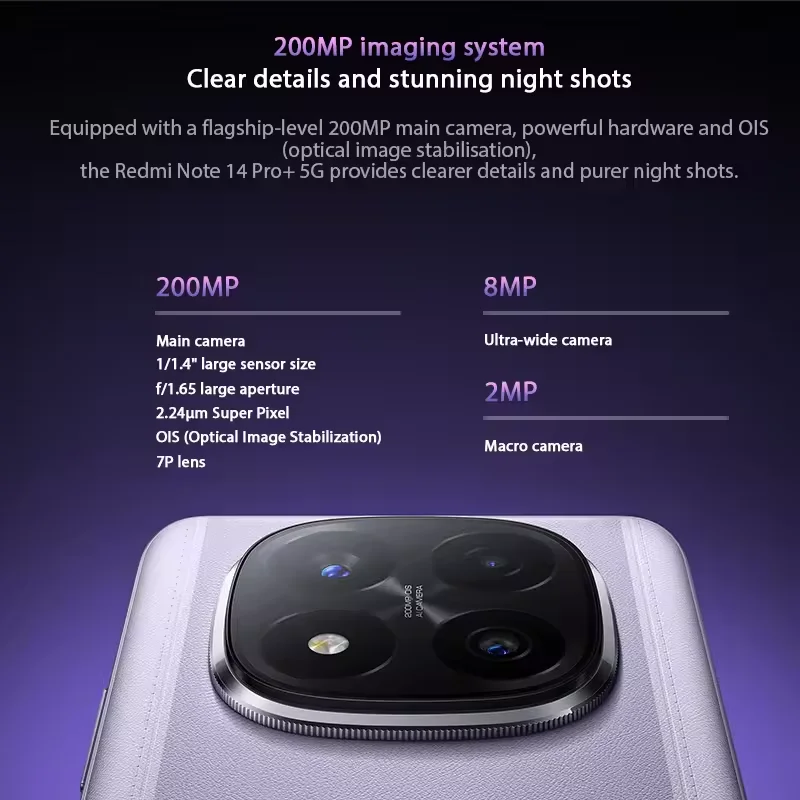2025 nouvelle Version mondiale Redmi Note 14 Pro + 5G Smartphone Snapdragon 7s Gen 3 200MP caméra arrière 120W HyperCharge IP68 NFC