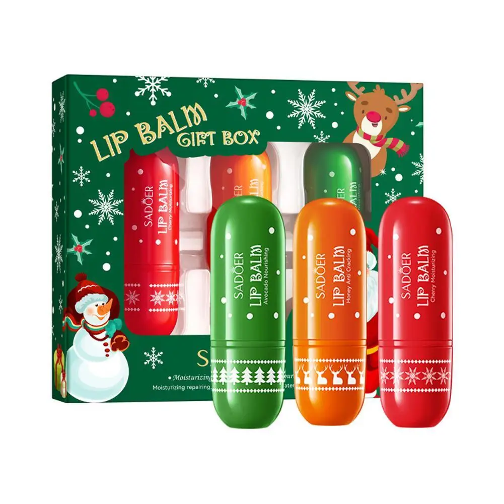 

Christmas Lip Balm Moisturizing Lipstick Base Moisturizer Makeup Natural Plant Anti-Cracking Lip Skin Care Lip Balm Set Gift Box