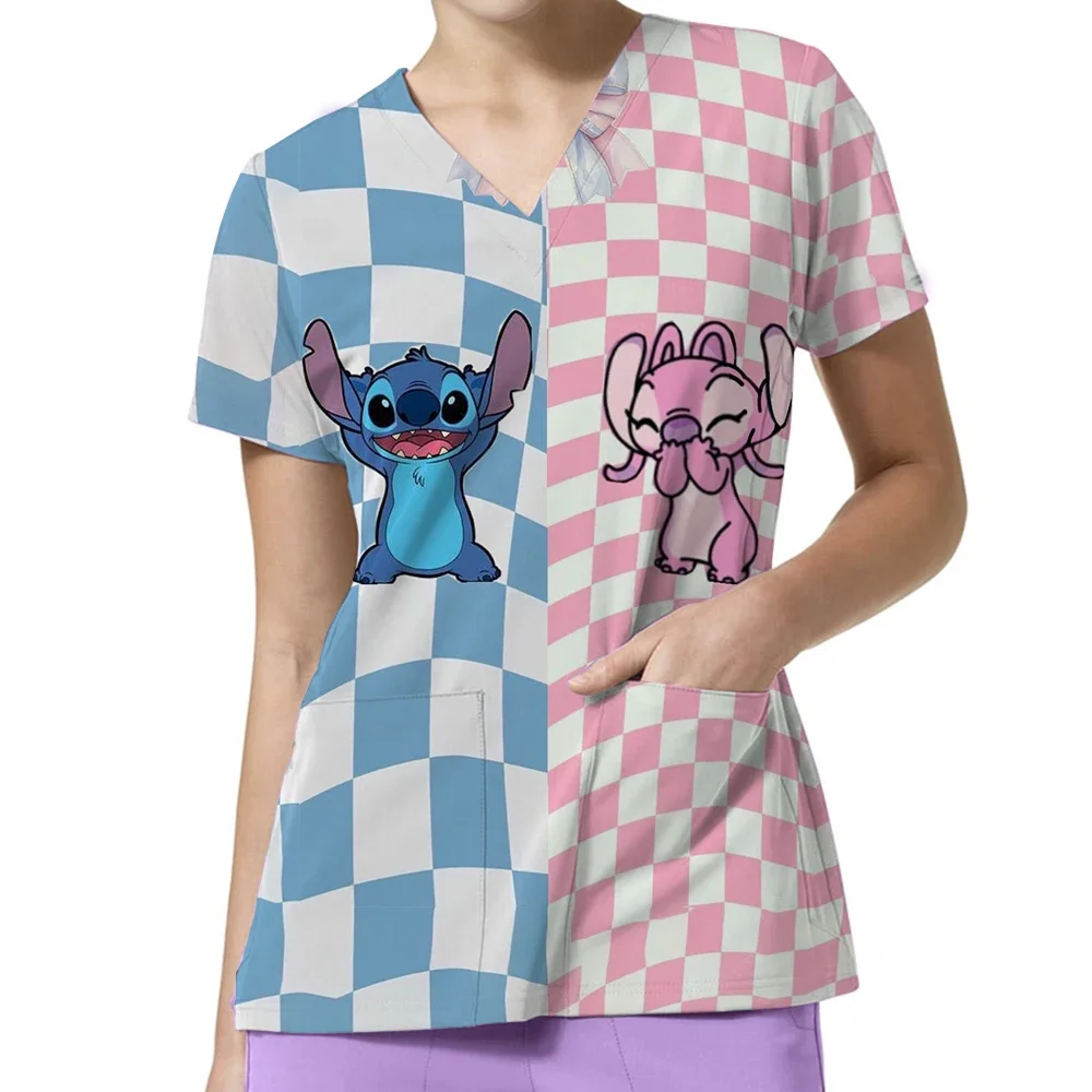 

Disney Princess Nurse Uniform T Shirt Women V Neck Pocket Top Kawaii Street Wear Summer Short Sleeve Y2k Fashion Tee