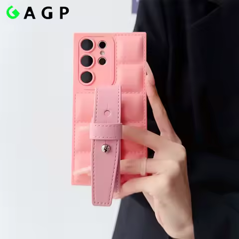 Down Jacket Wrist Strap Soft Case for Samsung Galaxy S24 S23 S22 S21 Ultra Plus S20 S23 FE Cover A33 A34 A53 A13 A53 A23 A52 A55