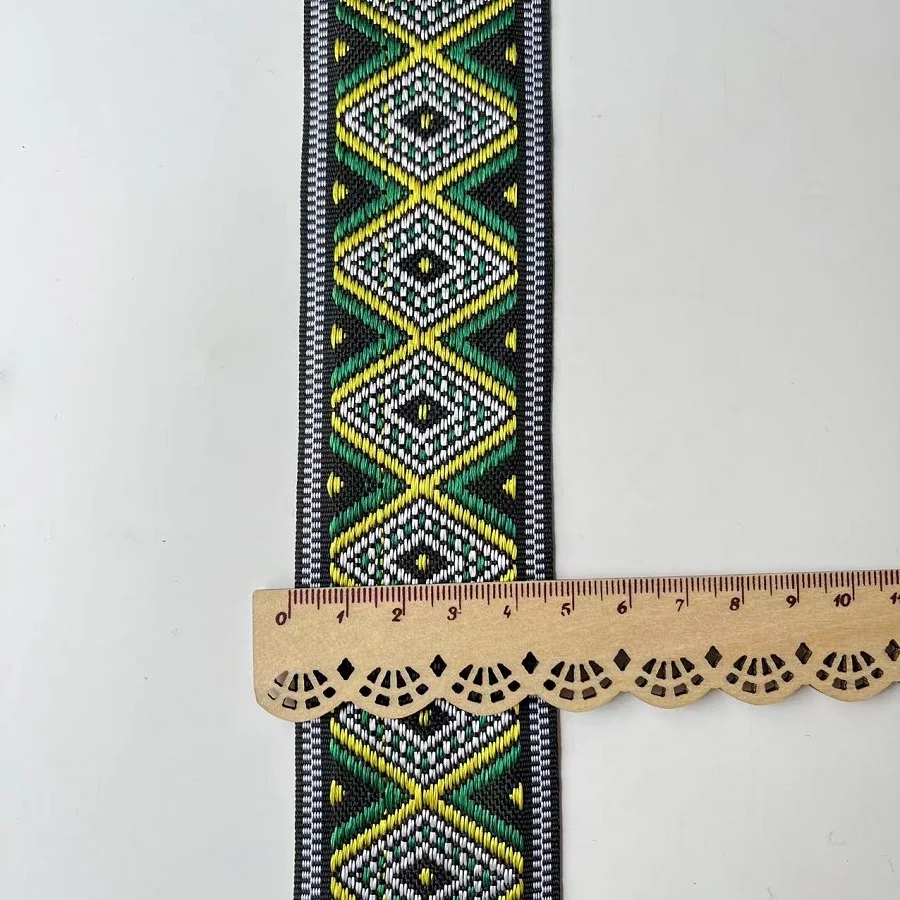 6 Yards/lots wide 4.7 cm Woven Jacquard Ribbon Trims green red geometric pattern for curtain and clothing accessory LS-2702