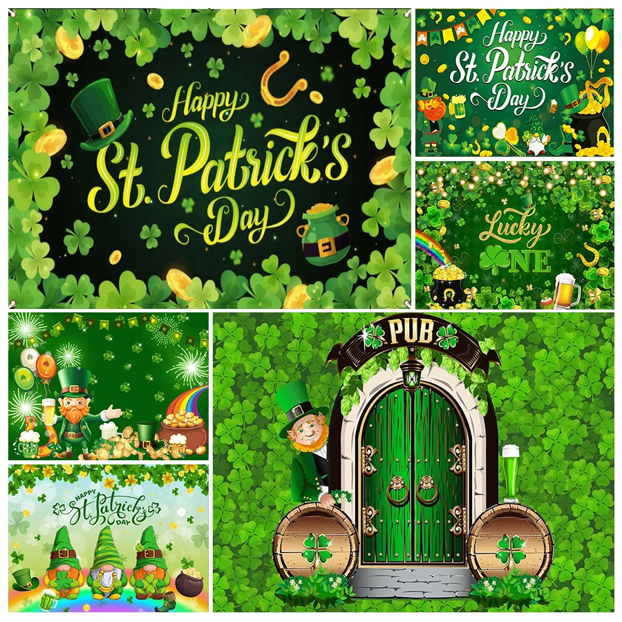 St. Patrick's Day Backdrop Happy St Patricks Day Decoration Green Clover Beer Photography Background Shamrock Irish Luck Day