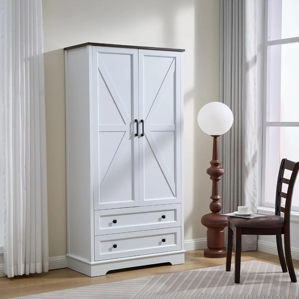 

Dresser for Bedroom, Farmhouse Dresser with 2 Wooden Drawers and Storage Cabinets, 71 Inches Tall Chest of Drawers for Bedroom,