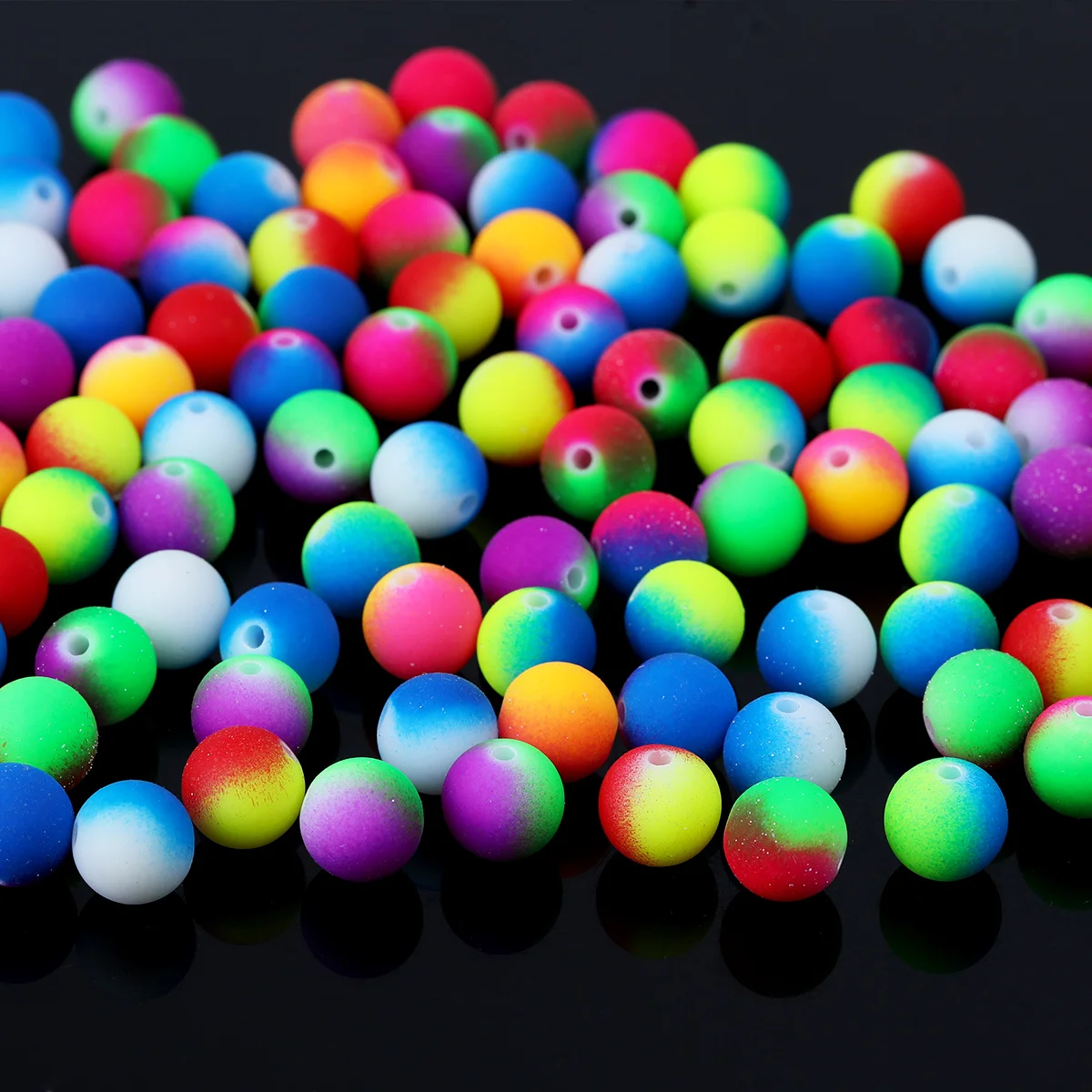 60/120pcs Random Color Matte Gradient Glitter Round Acrylic Loose Beads For Jewelry Making DIY Accessories Bracelets Necklaces