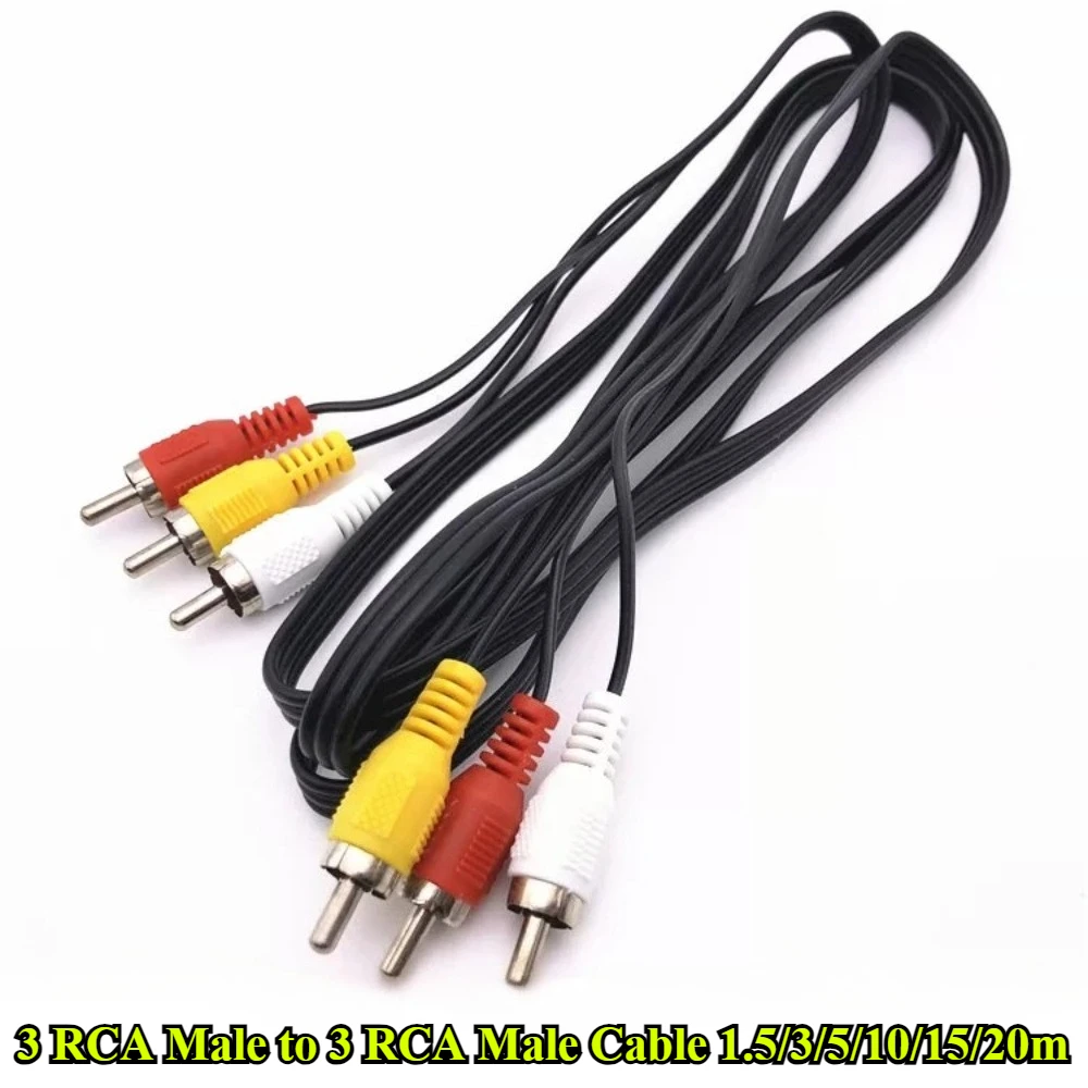 1Pcs/lot 3 RCA Male Head To 3 RCA Male Plug Connector Adapter Composite AudioVideo AV Extension Cable Length 1.5/3/5/10/15/20M