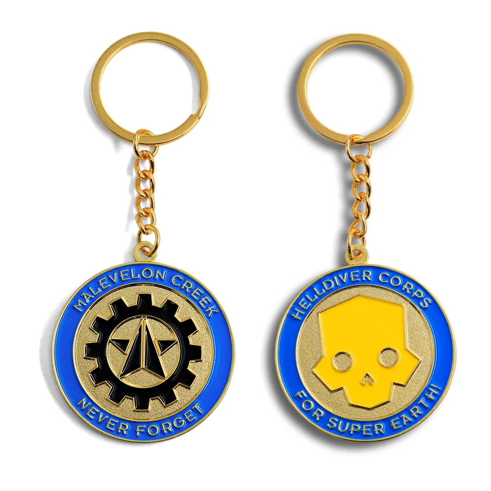 Helldivers2 Corps Enamel Keychain Malevelon-Creek Skull Key Ring Never Forget Pendant Shooting Gamer Fan Collection Gift
