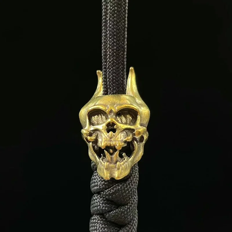 Gothic Devil Satan Goat Horn Skull Brass Knife Beads DIY Paracord Charms Accessories Punk Men Outdoor EDC Tools Lanyard Pendants