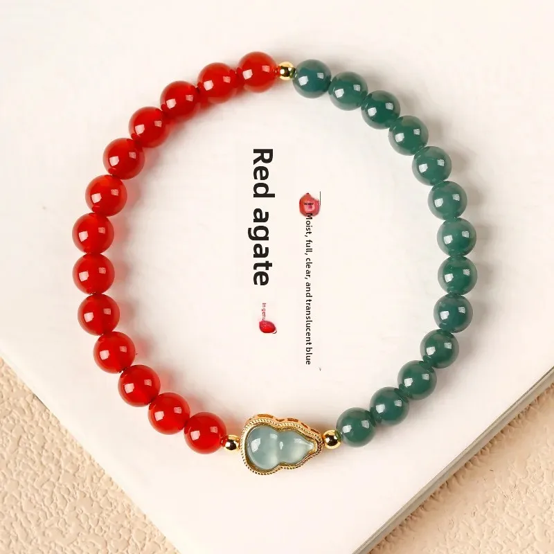 2026 Natural Red Agate Bracelet for Women Authentic Blue Water Jade Bracelet New Chinese Style Zodiac Year Gift for Girlfriend R