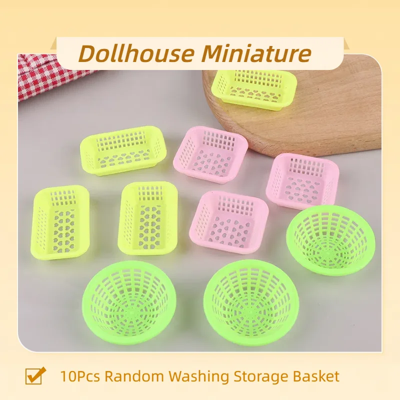 

10 шт., корзина для хранения в стиле 1:12, кукольный домик, корзины для мытья овощей, фруктов, еды, кухонный декор, игрушка, аксессуары для кукольного дома