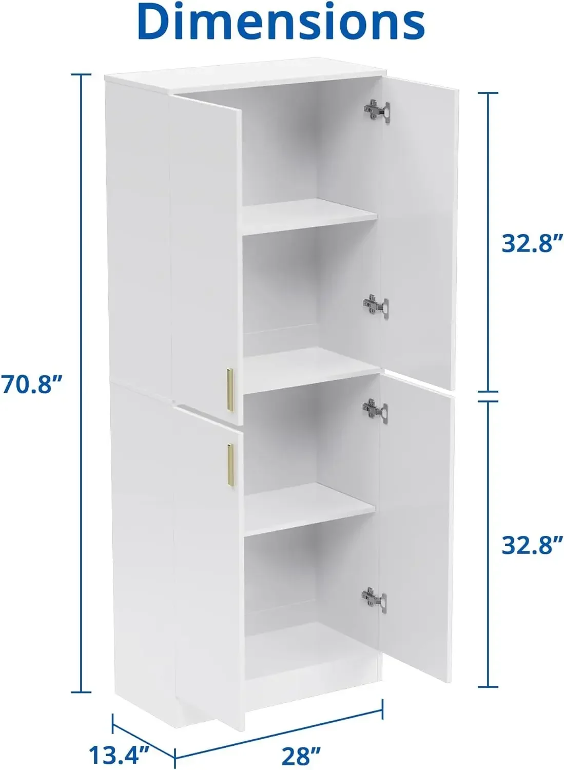 71 "hohe Küchen vorrats kammer, freistehender Vorrats schrank mit verstellbaren Regalen und Türen für Küche, Esszimmer, whi