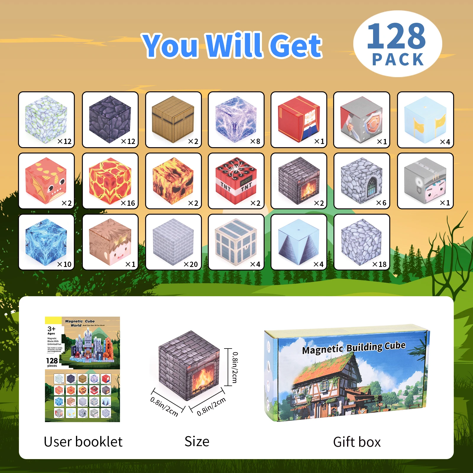 128 قطعة من مكعبات البناء المغناطيسية، أطلق العنان رحلة البناء الإبداعي، الألعاب الحسية الجذعية، هدايا عيد الفصح للأطفال الصغار