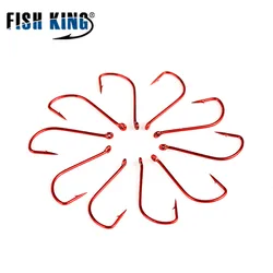 FISH KING-anzuelos de pesca de carpa de acero al carbono con púas anilladas, gancho individual con ojo para pesca, 10-50 piezas