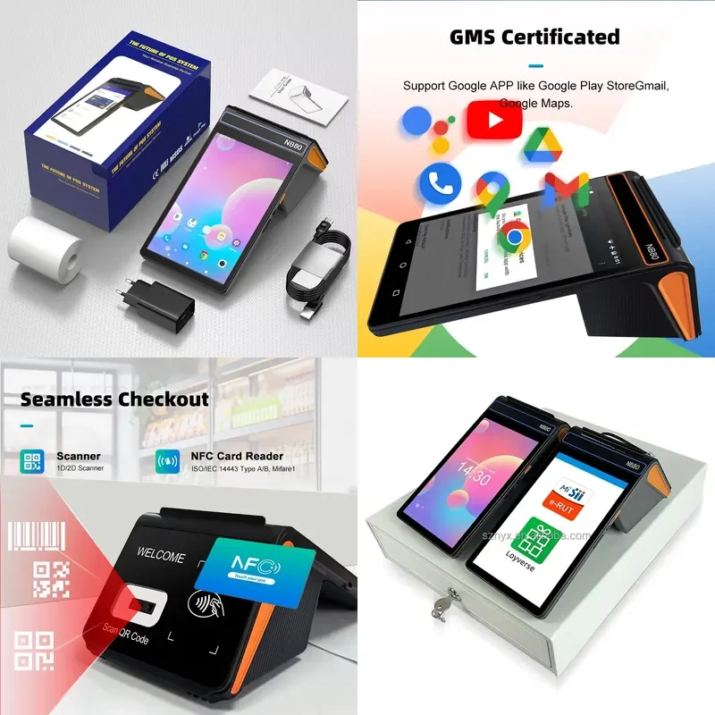 Fiscal Device NB80 8 Inch Mobile Pos 2D QRCode Scanner Pos System Touch Screen Android 13 58mm Printer Cash Register Machine