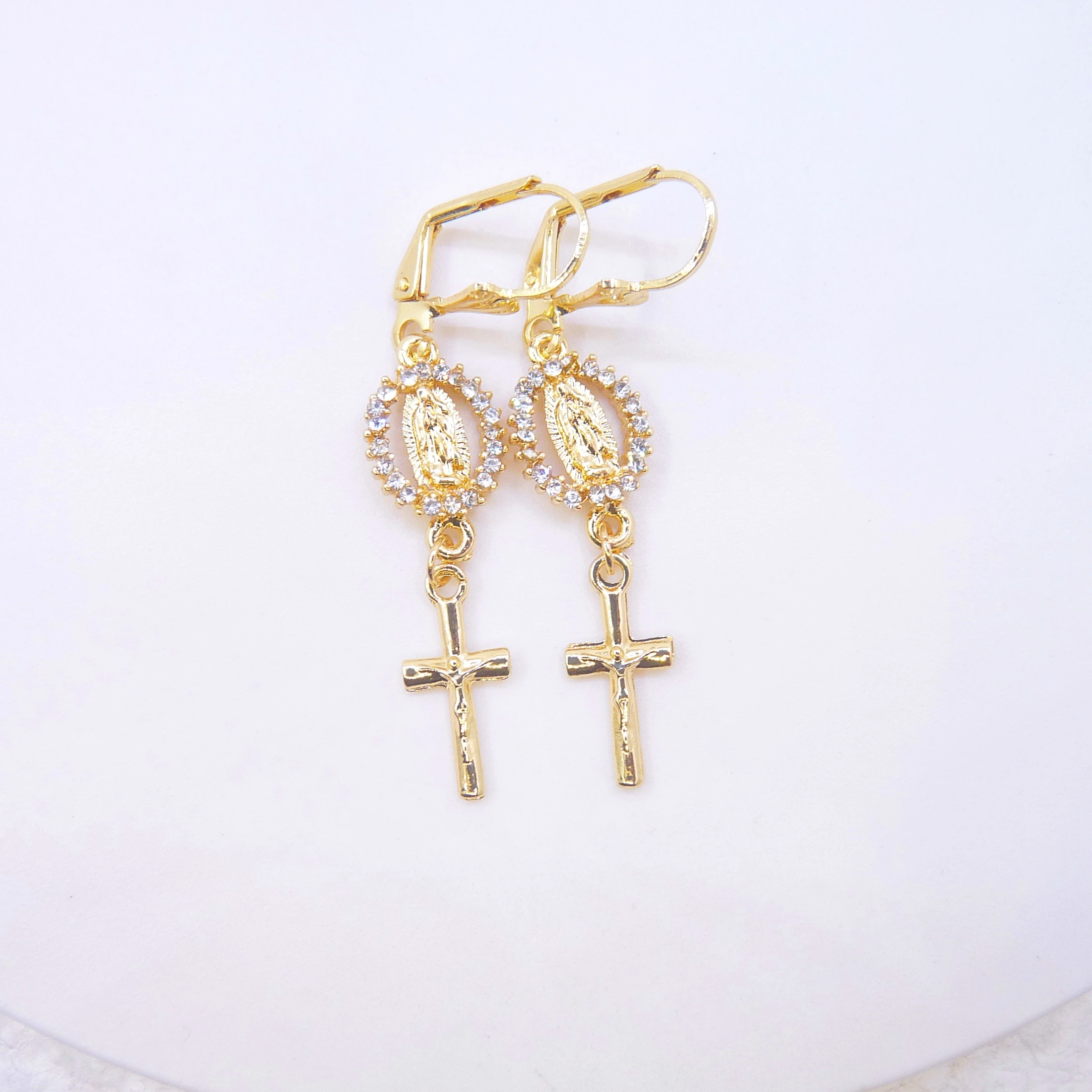 Fashionable and elegant Virgin Mary sparkling rhinestone cross earrings earrings for women daily wear holiday gift