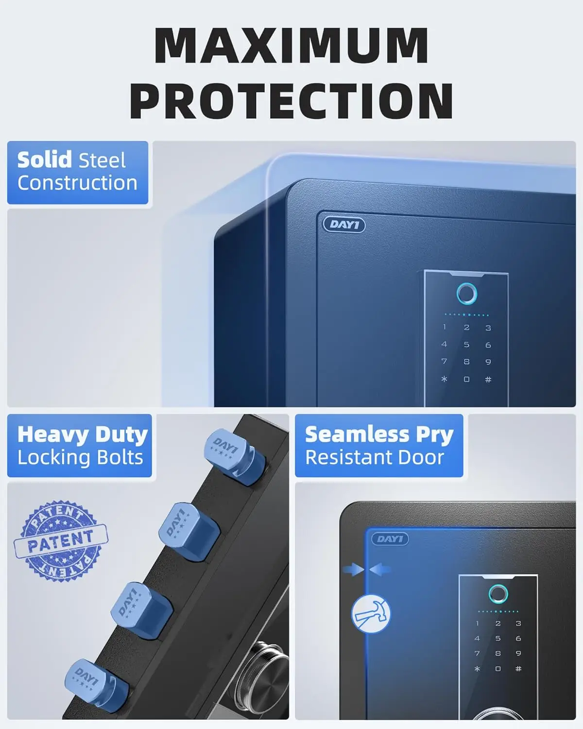 Biometric Fingerprint Safe Box, 2.0 Cubic Feet Home Safes with Fireproof Bag, Digital Touchpad Security Safe for Money Cash Docu