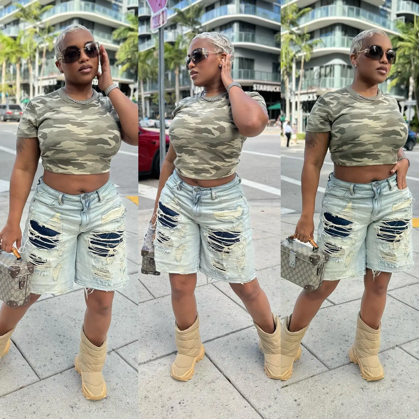 

Womens High Waist Washed Ripped Spliced Jeans Cropped Pants Street Style Blue Denim mid Stretch Elasticity for All Seasons