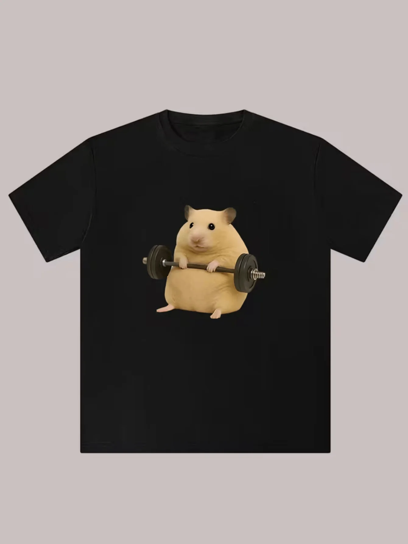 Cute Men’s Hamster Lifting T-Shirt – Fun fitness style, soft and breathable, 100% polyester, round-neck short-sleeve summer T-shirt, unique pattern T-shirt.