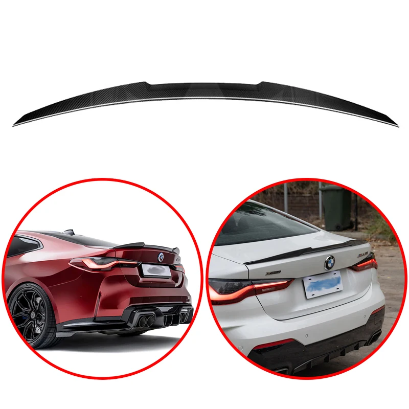 

For Bmw 4 Series G22 420i 430i 420d 430d M440i M440d 2020-2023 M4 Style Spoiler Car Rear Wing Glossy Black Carbon Fiber Look