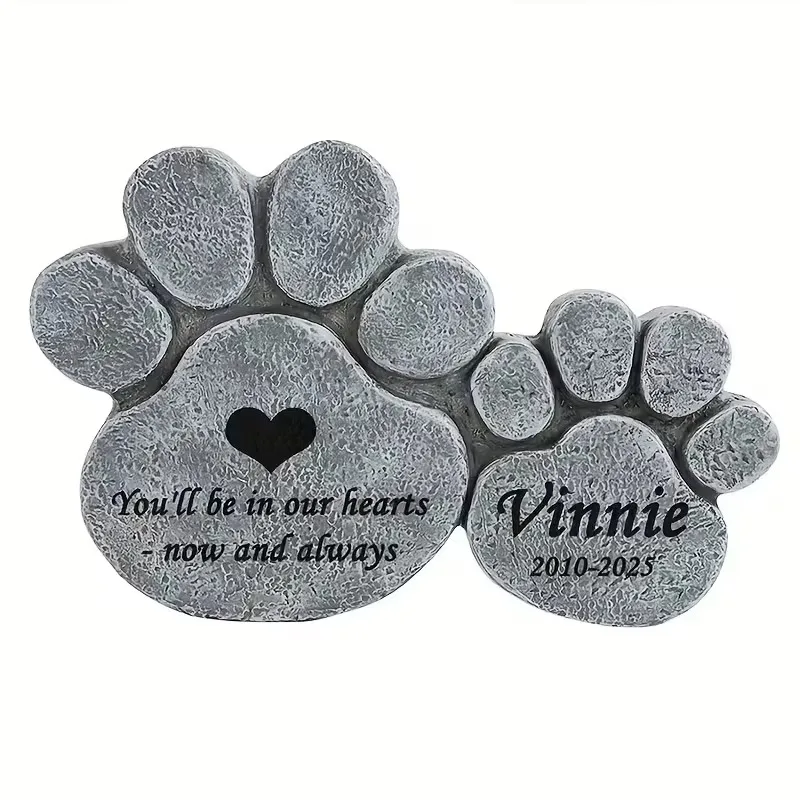 

Custom Paw Print Memorial Stone Gray Resin Pet Tombstone with Heart Motif Hand-painted Easter Sympathy Gift for Garden Decor