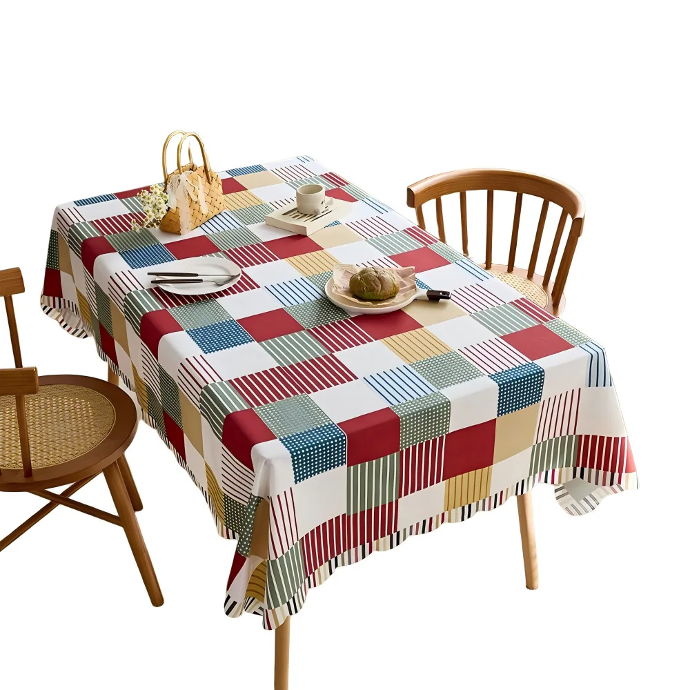 YJQ Nordic style tablecloth waterproof and oil-proof retro contrasting color geometric printing table mat