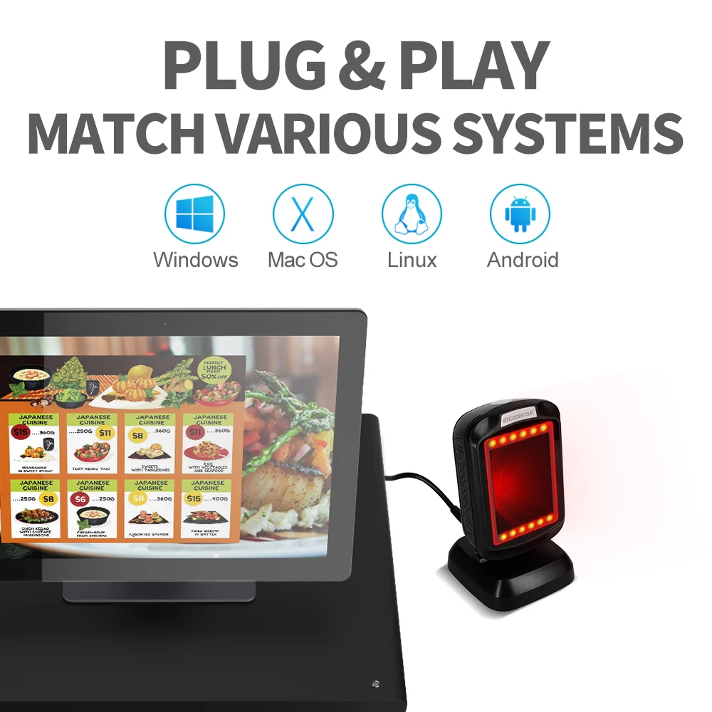 GTCODESTAR High Performance 1D 2D Hands-free Scan Qr Bar Code Reader Desktop Barcode Scanner for E-payment GT-9208