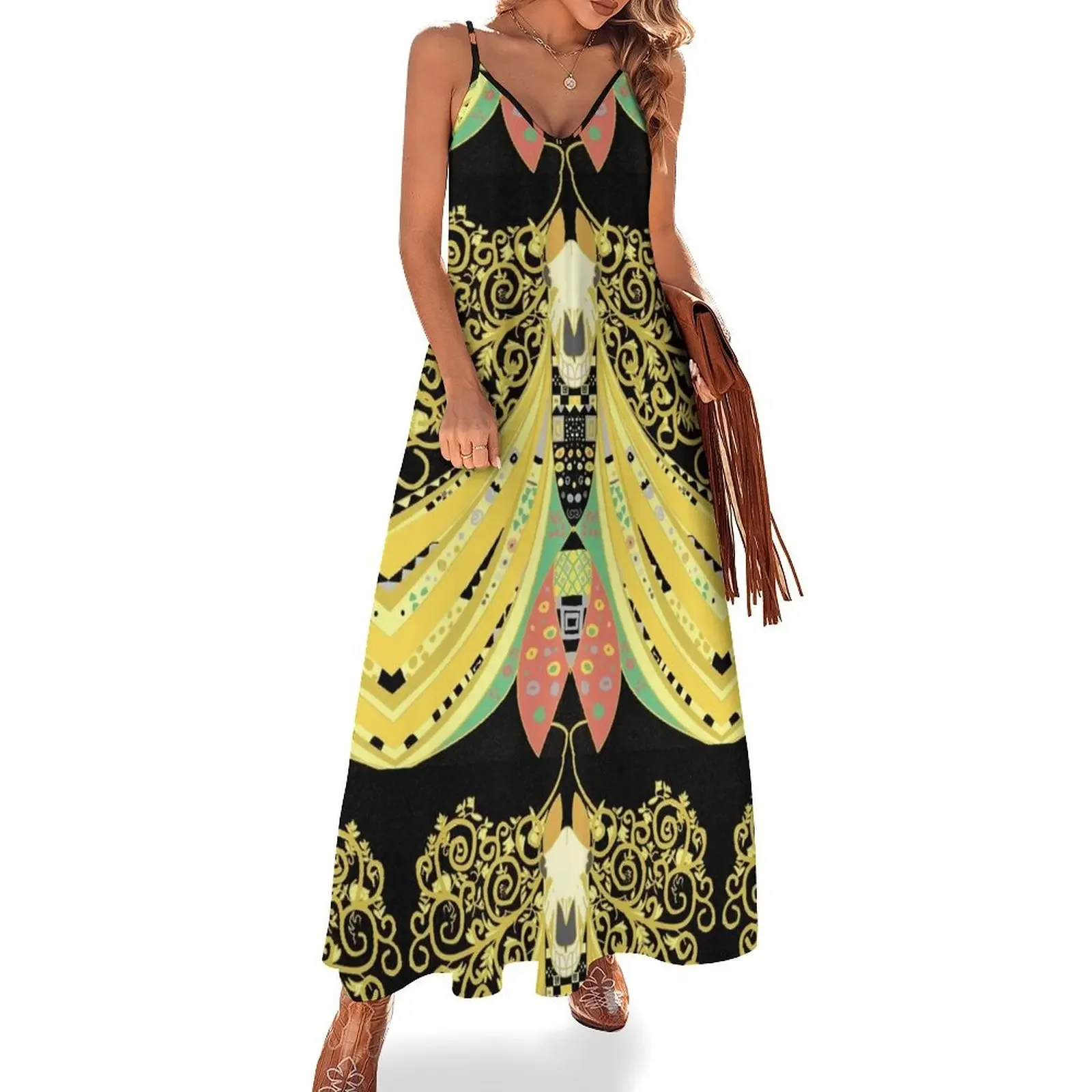 

A Klimt inspired Mari Lwyd Sleeveless Dress elegant chic women dresses promotion Long dresses sexy dress for women