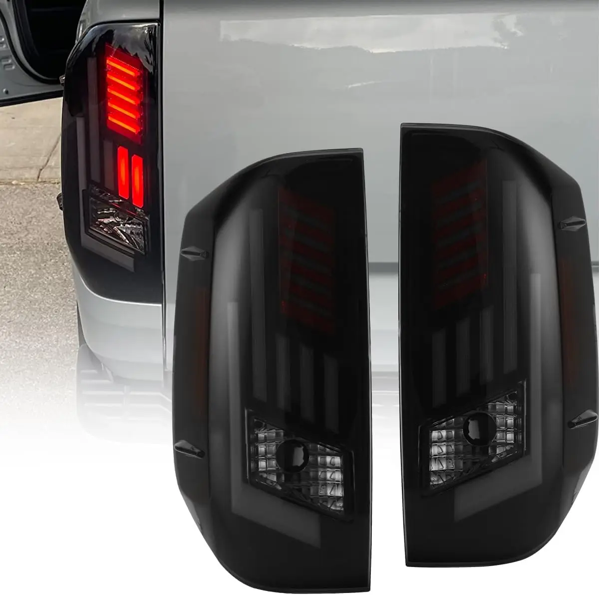 LED Tail Light Assembly for 2014-2021 Toyota Tundra, 3D Sequential Turn Signal Rear DRL Light, LH & RH Tundra Taillights, Tail