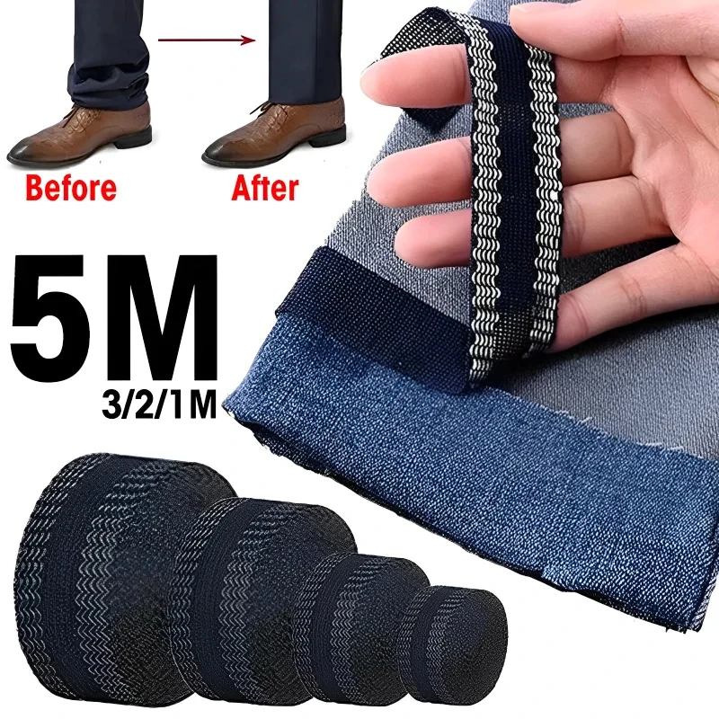 Calças auto-adesivas Pasta Hemming, Ferro Na Calça Borda Encurtar Reparação, Fita Hem, Lavável, Fácil De Usar, 1m-5m