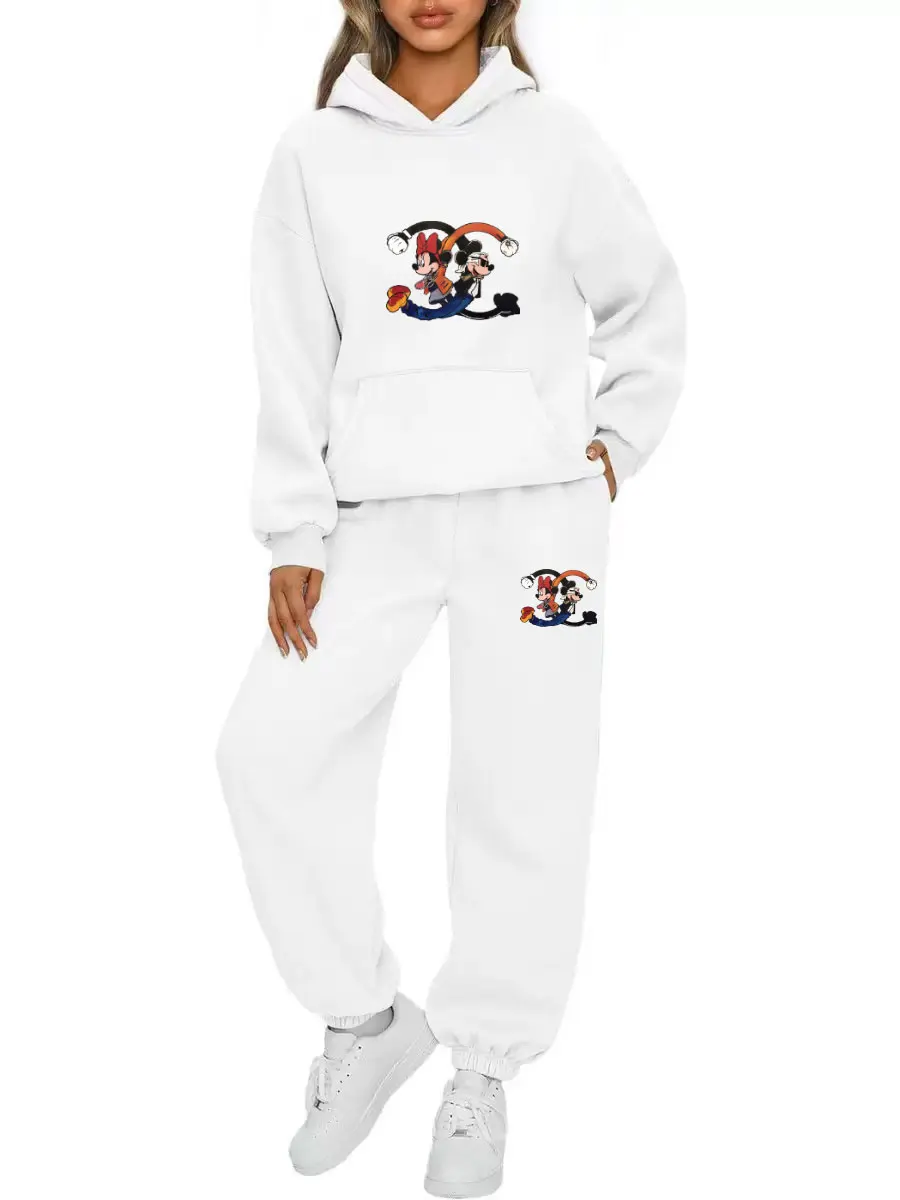 2025 New Spring and Autumn Disney Mickey Printed Women's Sportswear Hoodies Pants Fashion Casual Daily Sportswear Men's Wear