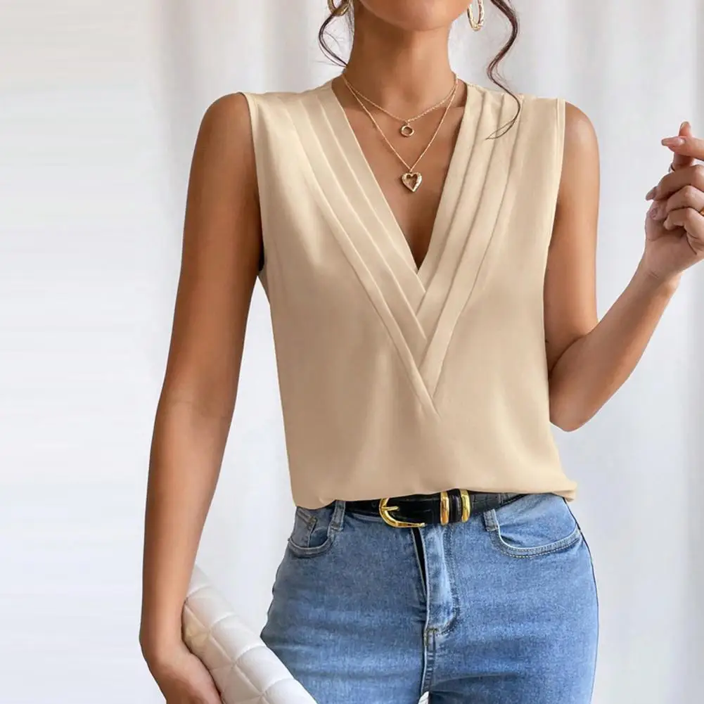 Women Vest Shirt V-neck Sleeveless Tops Casual Layered Collar Pullover Contrast Color Halter Vest Loose Streetwear Lady T-shirt