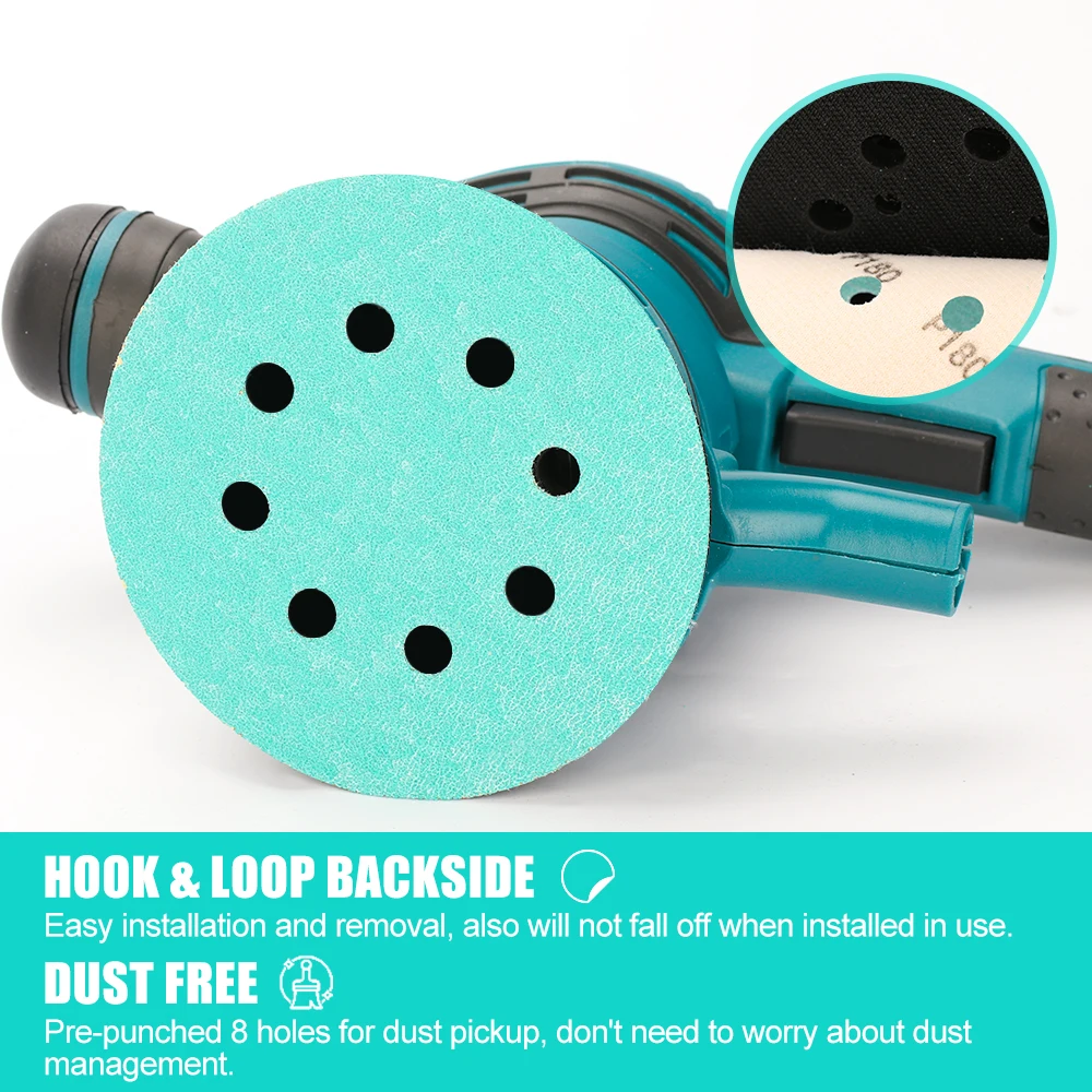 XCAN 10 قطعة 8 حفرة 125 مللي متر الصنفرة النجارة المعادن قرص الطحن هوك حلقة الصنفرة 60-1000 حصى جلخ تلميع أداة