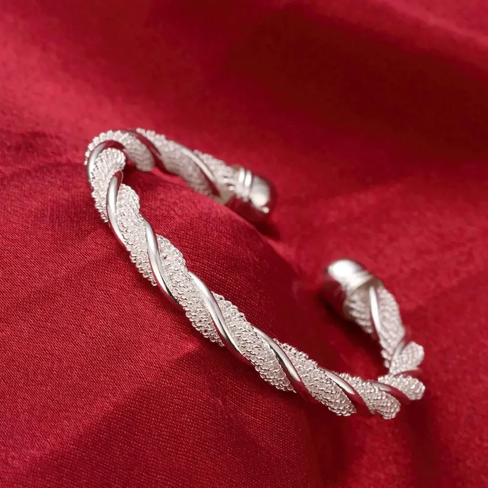 Korean Fashion 925 Sterling Silver Bracelets Fine Twisted Wire Bangles for Women Party Luxury Wedding Accessories Jewelry