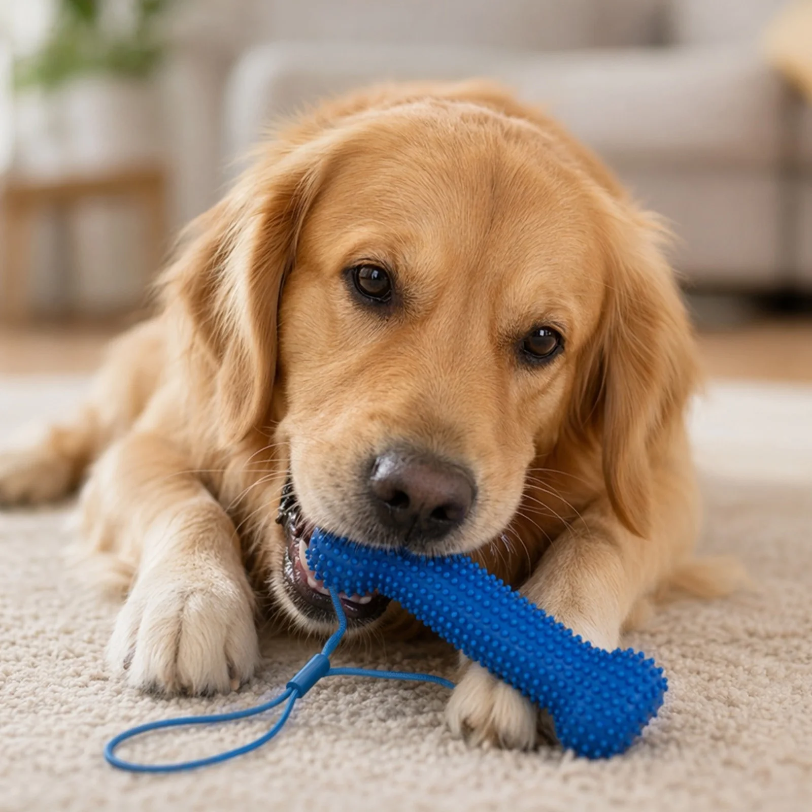 Dual-Action Canine Dental Prop, PVC Dog Toothbrushing Toy with Pull Rope, Bite-Resistance Dental Cleaning Chew Toy, Pet Supplies