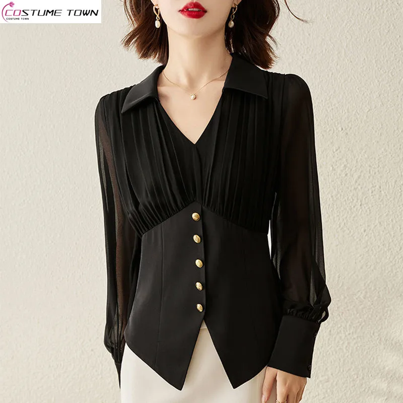 

Fashion Design Chiffon Shirt Women's Long Sleeved 2024 Spring/Summer New Slim Fit Versatile Style Celebrity High End Top