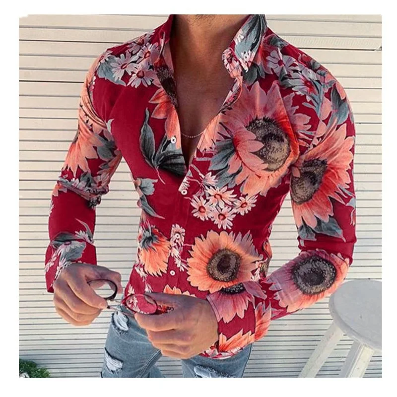 Blouse Men Summer Casual New men's Sunflower Floral Print Lapel Turn Down Collar Shirt Autumn 2025 Top men's Clothing
