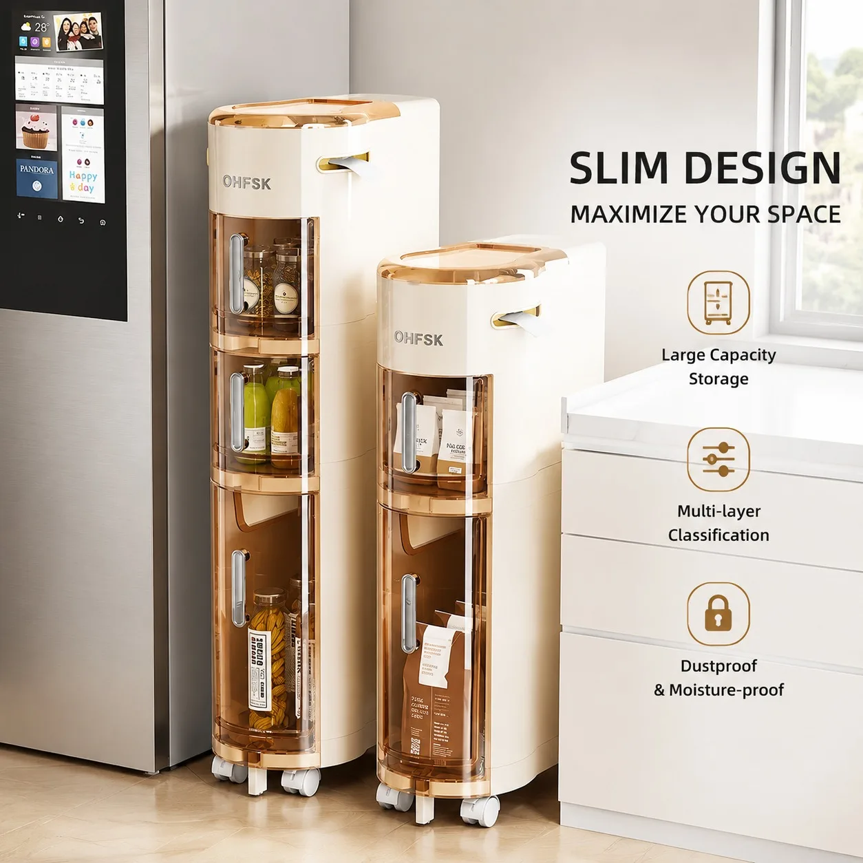 Slim Freestanding Multi-Drawer Storage Cabinet for Kitchen, Bathroom & Laundry – Space-Saving Narrow Design