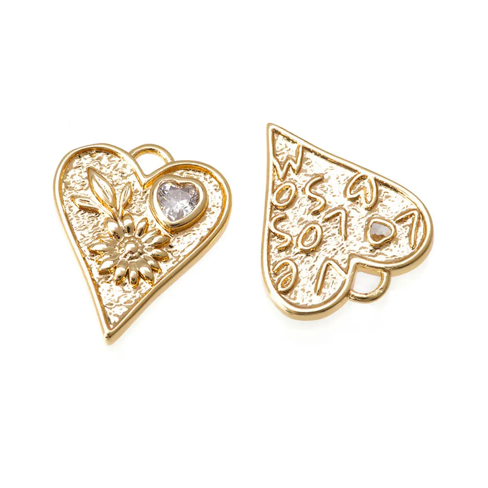 4 قطعة 18K الذهب اللون النحاس الزركون القلب مع عباد الشمس Charms المعلقات عالية الجودة عقد دي اي واي صنع المجوهرات اكسسوارات