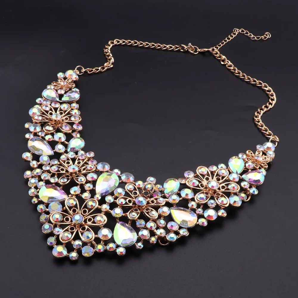 موضة AB اللون كريستال طقم مجوهرات الزفاف قلادة طقم أقراط حفل زفاف مجوهرات زي مجوهرات زينة بالجملة #3