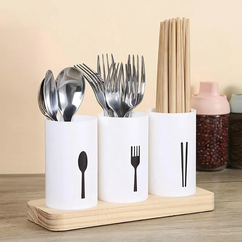 Utensil Holder For Kitchen Counter With Wooden Base Large Round Cooking Utensil Holder Durable Easy Install Easy To Use