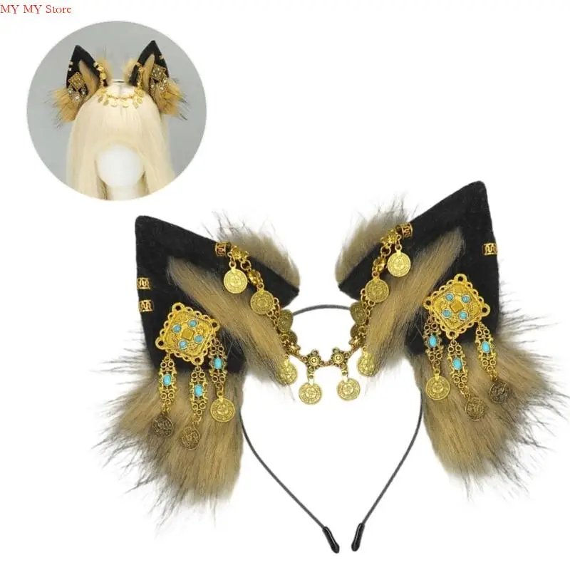 N1HE Soft Plush Wolf คอสเพลย์หูฟังสำหรับการแสดงเวทีการประชุมฮัลโลวีน