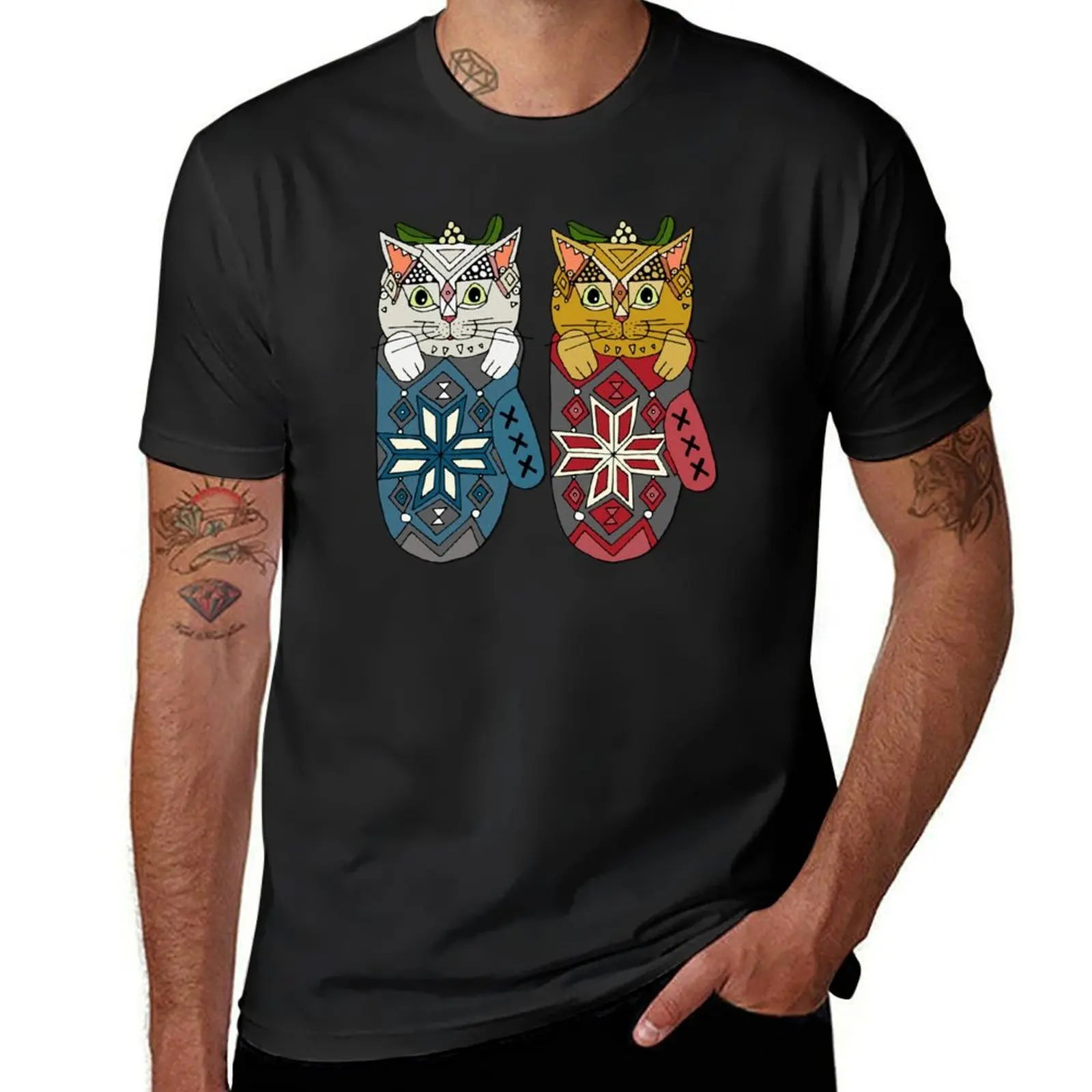 mistletoe kitten mittens T-Shirt oversized customs design your own designer t shirt men